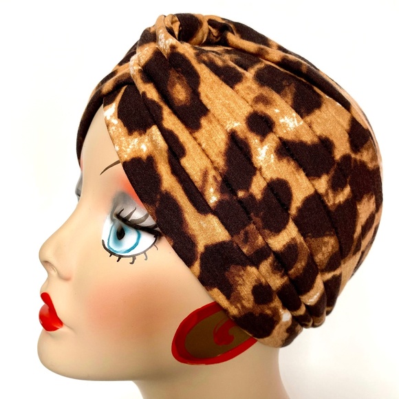 Rich soft Leopard print vintage, retro pinup style turban - Picture 1 of 4